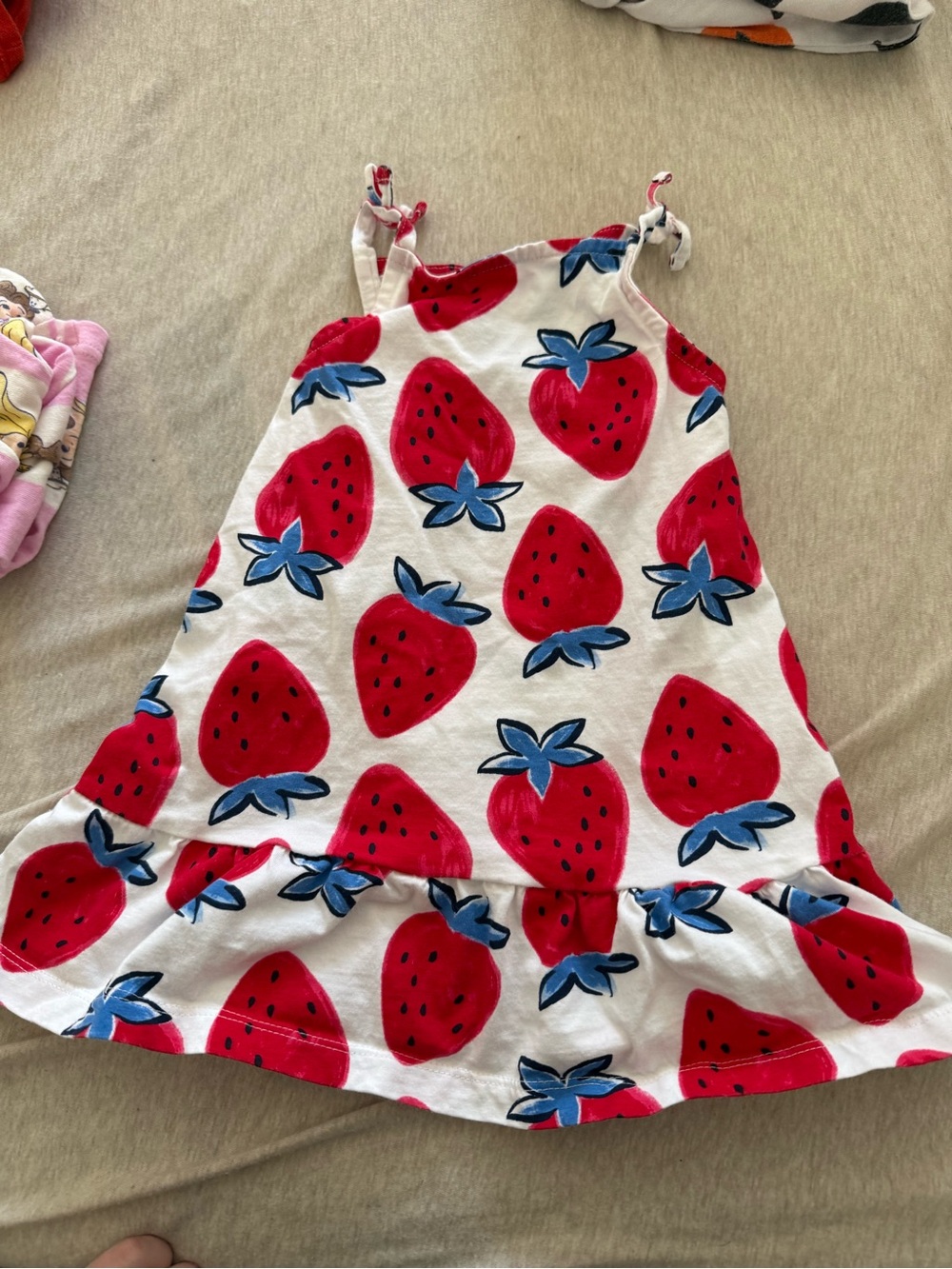 Carter's White Dress with Red Strawberry Print and Blue Leaves